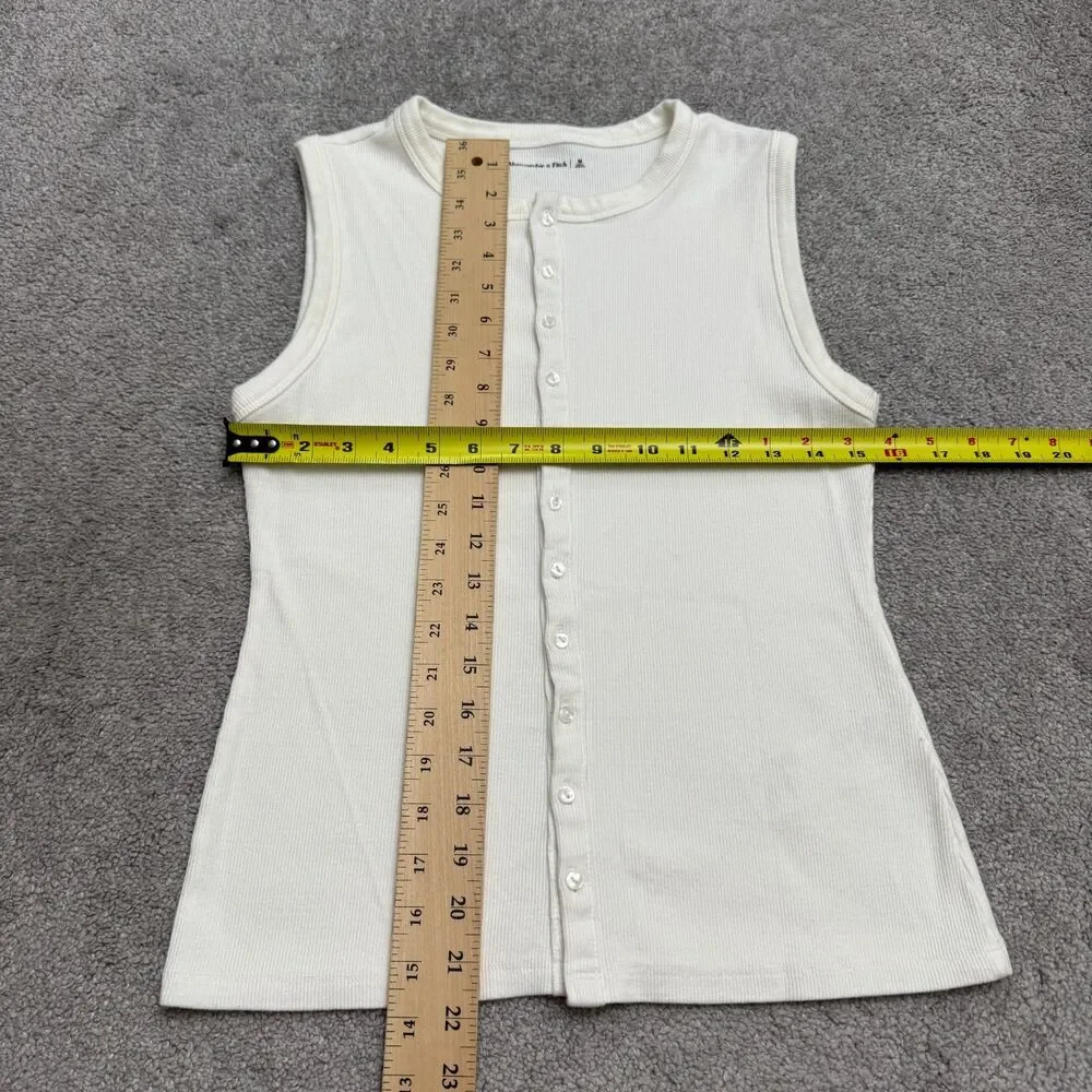 Abercrombie & Fitch Button Up Ribbed Knit Tank Top Womens Medium White Stretch